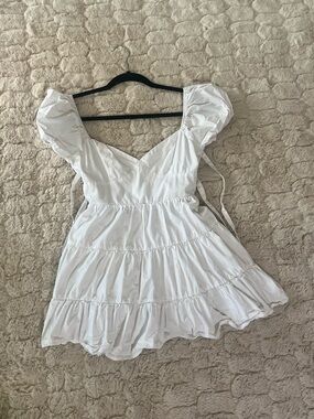 Altar'd State White Tiered Puff Sleeve Mini Dress